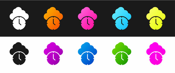 Set Clock icon isolated on black and white background. Time symbol. Vector