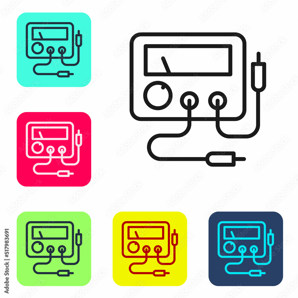 Poster black line ampere meter, multimeter, voltmeter icon isolated on white background. instruments for me