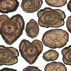 watercolor tree slabs of different shapes vector seamless pattern