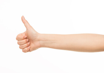 hands show gestures. female hands show gestures on a white background isolated.