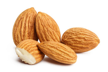 Close-up of delicious almonds, isolated on white background