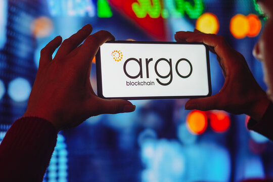 July 19, 2022, Brazil. In this photo illustration the Argo Blockchain logo seen displayed on a smartphone screen.