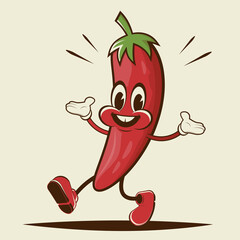 retro illustration of a funny cartoon chili