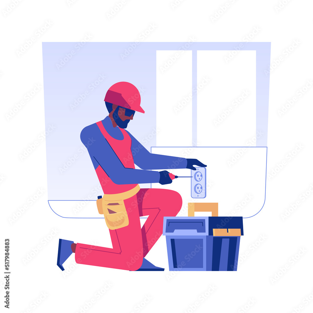 Aufkleber sockets installation isolated concept vector illustration. repairman installing a socket using a scr