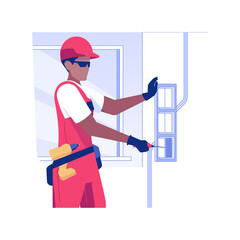 Light switches installation isolated concept vector illustration. Professional electrician with screwdriver installs a light switches, interior works, residential construction vector concept.