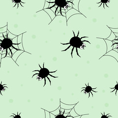 Scary spider web as a Halloween symbol
with a spider in the center, seamless pattern. Vector illustration
