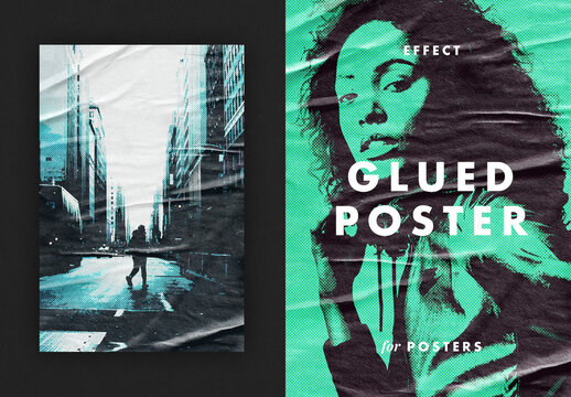 Glued Paper Poster Photo Effect Mockup