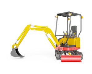 mini digger construction vehicle is digging right in white background