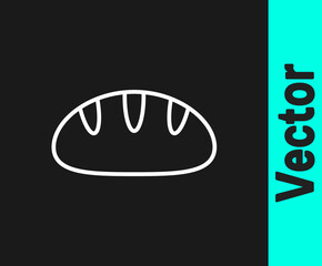 White line Christian bread icon isolated on black background. Religion and Christianity. Vector