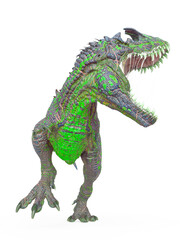 dinosaur monster is standing up with the mouth wide open on white background