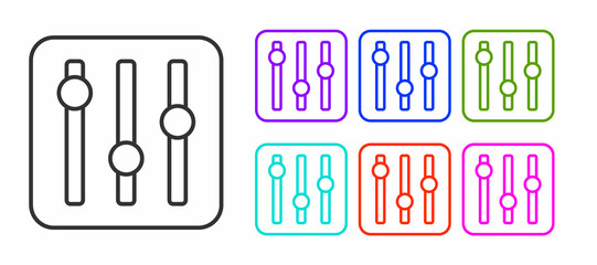 Black line Sound mixer controller icon isolated on white background. Dj equipment slider buttons. Mixing console. Set icons colorful. Vector © Kostiantyn