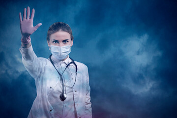 Woman in a medical mask. The comeback of the coronavirus. A new jump in the incidence of the...