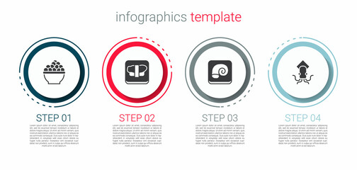 Set Caviar, Sushi on cutting board, Octopus plate and . Business infographic template. Vector