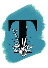 Logo de brocha con letra T y flores	
