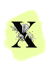 Logo de brocha con letra X y flores	
