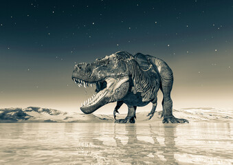 Fototapeta premium tyrannosaurus rex is ready to attack on ice age