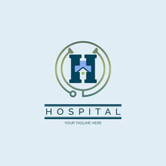 Fototapeta premium Hospital letter H house stethoscope medical logo template design for brand or company and other