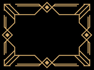 Art deco frame. Vintage linear border. Design a template for invitations, leaflets and greeting cards. Geometric golden frame. The style of the 1920s - 1930s. Vector illustration