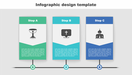 Set Christian chalice, Location church building and Church. Business infographic template. Vector