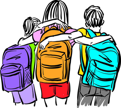 children with backpacks school bags back to school concept vector illustration
