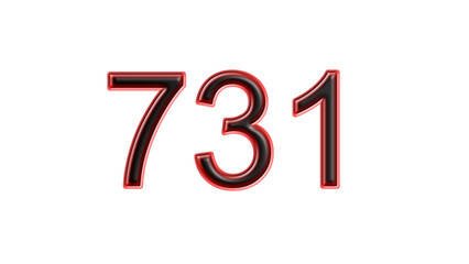 red 731 number 3d effect white background