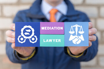 Concept of mediation lawyer. Negotiation Arbitration Mediation. Business Mediate. Mediator service. - obrazy, fototapety, plakaty