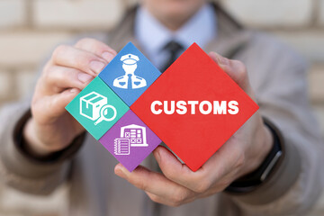 Customs service concept. Customs declaration clearance. Customs goods registration. Cargo delivery, import and export. - obrazy, fototapety, plakaty