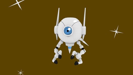 stopped blue eyed white robot clean background