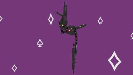 watcher machinegun black robot purple background spades golds