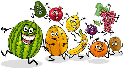 cartoon funny fruit comic characters group