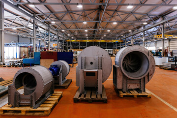 Industrial ventilation fans production in metalworking factory