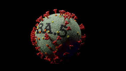 Coronavirus with some of the lipid molecules altered to spell out 