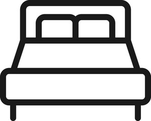Hotel, holiday, weekend concept. Vector signs drawn in flat style. Perfect for web sites, stores, shops, books. Editable stroke. Line icon of bed