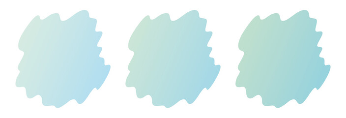 Warm light blue sky color abstract paint stroke shape amoeba backdrop, wavy frame flat design background template vector set.