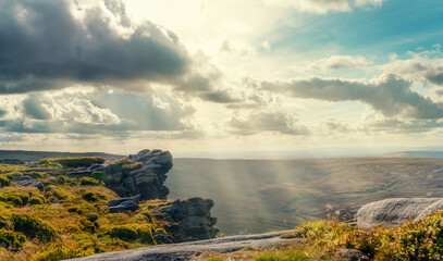 Usual rural England landscape in Yorkshire. Amazing view in the national park Peak District on a...