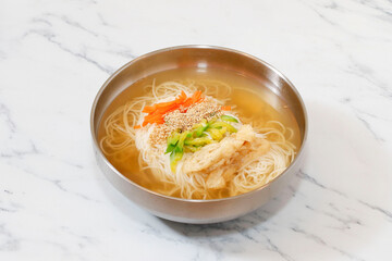 Korean Banquet Noodles on bright background.
