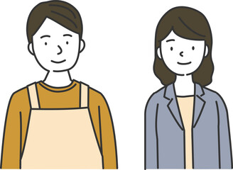 エプロンをつけた男性とビジネスウーマン