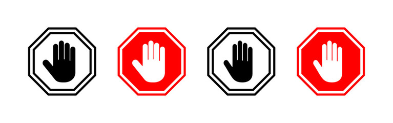 Stop icon vector. stop road sign. hand stop sign and symbol. Do not enter stop red sign with hand