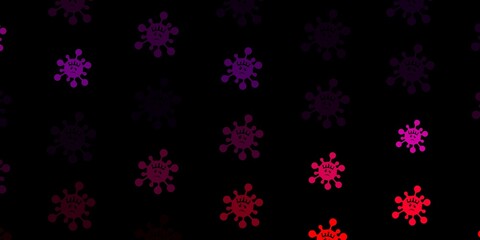 Fototapeta na wymiar Dark purple, pink vector backdrop with virus symbols.