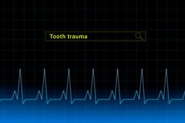 Tooth trauma.Tooth trauma inscription in search bar. Illustration with titled Tooth trauma . Heartbeat line as a symbol of human disease.