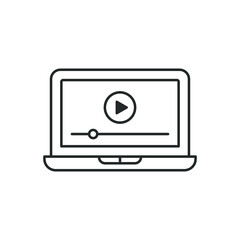 Play video on laptop. Streaming, watching movie icon line style isolated on white background. Vector illustration