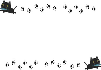 お魚くわえた可愛い黒猫のフレーム