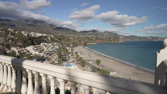 Playa Burriana beach and sea from elevated position in Nerja Town, Nerja, Malaga