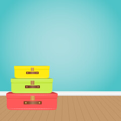 Background vector illustration of stacked luggage in a room