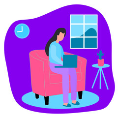 Woman working on her laptop from home, freelance.