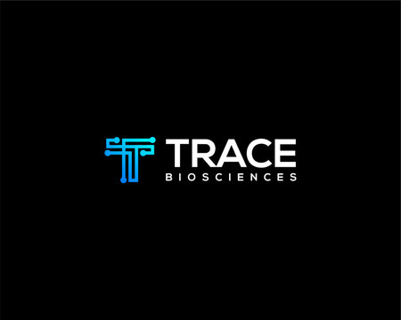 Vector graphic of letter t technology logo and blue gradient color
