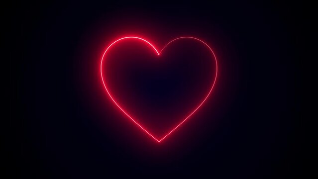 Animation Neon light heart Romantic background - Love and romance sign 4k footage dark background