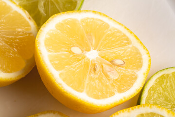 Lemon slices on the board citrus fruit fresh healthy summer concept