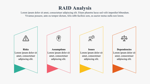 Infographic presentation template of RAID Analysis with icons and text space.