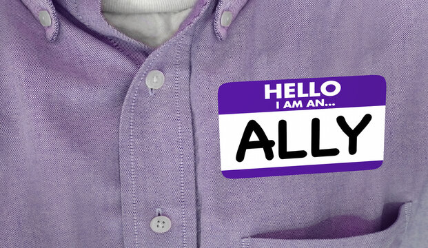 Hello I am an Ally Friend Supporter DEI Inclusion Defender Name Tag Sticker Shirt 3d Illustration
